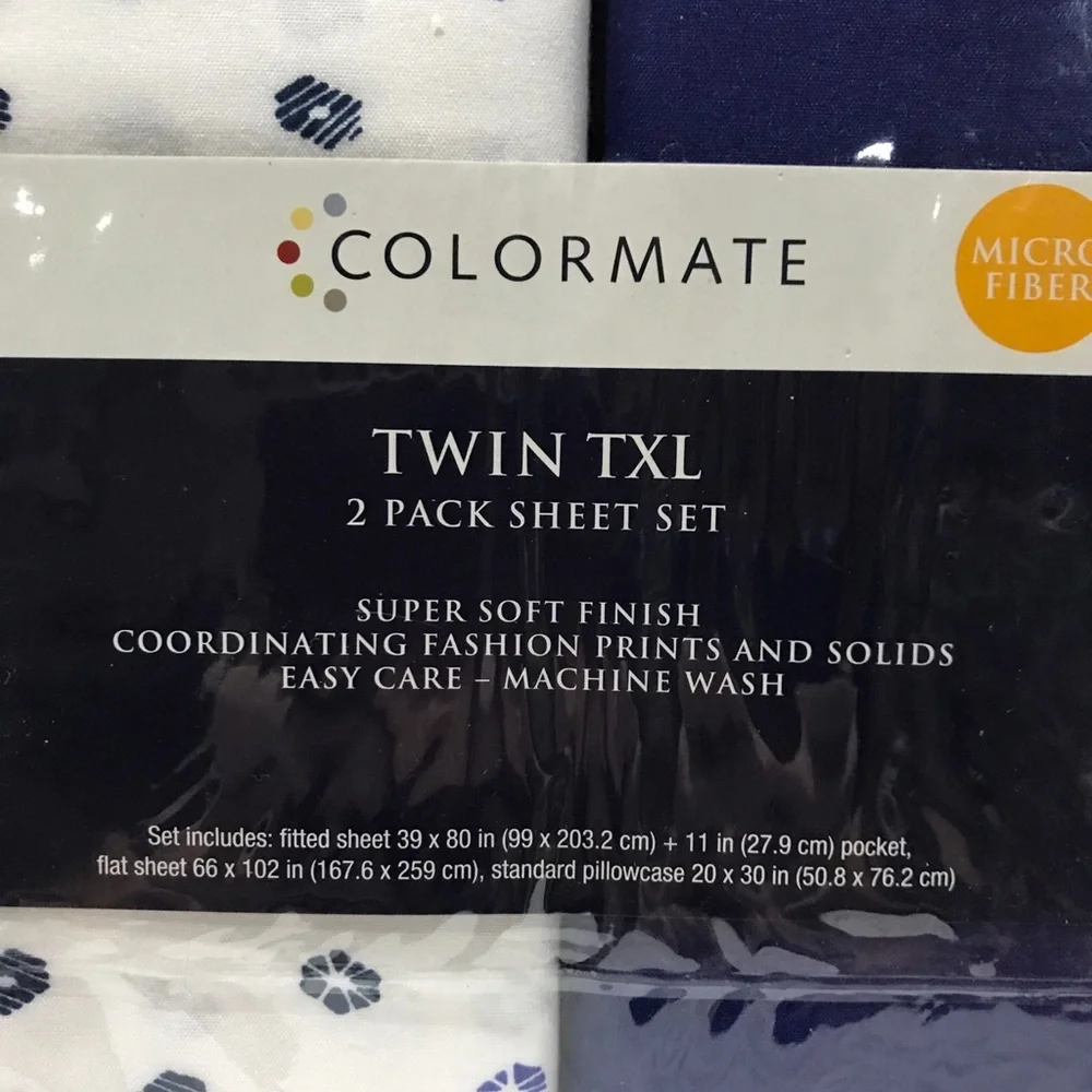 Colormate Twin XL Sheet Sets (2) Sears Brand Blue White Unisex